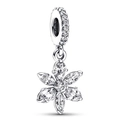 Silberner Blumenanhänger mit Zirkonia-Blütenblättern und Pavé-Verschluss für DIY-Armbänder - Silber Pavé Sechsblättrige Blume Anhänger (037)