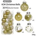 Set di 30 palline di Natale dorate da 6cm con glitter e paillettes in secchiello trasparente - 30 Pezzi/Barile (380g) / Oro