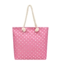 Pink faux linen tote bag with silver polka dot pattern and beige rope handles - Pink with Silver Polka Dots