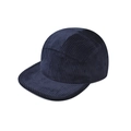 Detailed close-up of navy blue corduroy fabric texture and metal eyelets on a 5-panel cap - Adjustable / Navy Blue