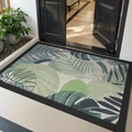 Tropical green and blue leaf pattern entry mat with non-slip mesh texture - Leaf Shapes