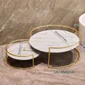 Juego de estantes de baño de hierro dorado con paneles UV con efecto mármol - Juego (con Tablero UV) / Bañado en oro blanco