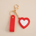 Creative red heart photo frame keychain with PU leather strap and gold metal hardware - Heart Mirror / Red