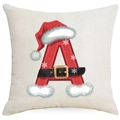 Housse de coussin de Noël avec lettre A rouge décorée d'un bonnet et d'une ceinture de Père Noël - Lettre A