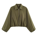 Détail du blouson bomber vert armée avec poignets élastiques et fermeture éclair métallique - Vert Militaire
