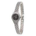 Detail of silver quartz watch featuring black dial and delicate metal chain links - Silver Black