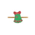 Christmas gold napkin ring with green dress enamel charm and red bow detail - Christmas Apron Style (Z1001-3)