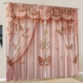 Pink blackout curtains with 3D gold butterfly prints and decorative matching valance - W1.5m x H1.66m / Pink Butterfly