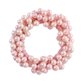 Detailed view of elastic hair tie with small pink faux pearls for elegant ponytails - 5# Pink Pearl Hair Tie
