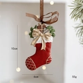 Christmas stocking resin ornament in red and gold with gift box and ribbon detail - Retro Gold Bow Sock