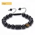 Close-up of Virgo zodiac bead bracelet with black onyx, tiger eye and adjustable cord - Virgo