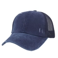 Berretto da baseball lavato vintage blu scuro per coda di cavallo con rete e dettagli usurati - Blu Marino