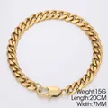 Men's fashion golden stainless steel Cuban chain bracelet 20cm length 7mm width - 20cm*7mm / Gold Color Bracelet (KB167716-Z)