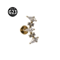 Golden G23 titanium labret stud with sparkling zircon stones in a marquise flower shape - Style 2-Gold Color