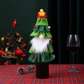 Festive gnome wine bottle cover decoration on a red plaid tablecloth with tree background - Male Style (Beard Gnome)