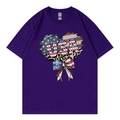 T-shirt en coton violet foncé avec imprimé drapeau USA en forme de cœur pour la fête nationale - Violet 317