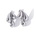 Minimalist liquid metal triple teardrop stud earrings in polished silver finish - Steel