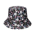 Women's black floral bucket hat with white and pink flower patterns for sun protection - Floral Print (I)