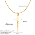 Golden stainless steel Jesus cross pendant necklace with a 40cm bead chain for women - JESUS Letter / Gold