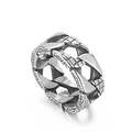 Anello Cuban Link vintage da uomo con trama a nido d'ape in acciaio argento lucido - Stile con Motivo a Nido d'Ape Cavo a Maglia Cubana(KR101547-KFC) / US 10