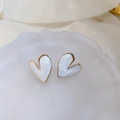Elegantes pendientes de botón de corazón blanco con bordes dorados y acabado de esmalte - 19# Blanco Corazón Poste de Plata