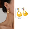 Gold stainless steel teardrop earrings with iridescent blue-purple pear-shaped stone - Zjge0487
