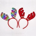 Weihnachts Rentier Geweih Stirnbänder Set mit Regenbogen und roten Pailletten für Partys - TK21 Wende Pailletten Geweih Stirnband