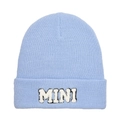 Light blue knitted beanie hat with white MINI letter embroidery for autumn and winter - Lake Blue