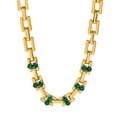 Dettaglio della collana a maglie rettangolari dorate con gemma verde incastonata - Collana con Doppio Zircone - Maglia Rettangolare (CK801)