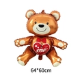 Orange bear foil balloon with red LOVE heart, 64x60cm Valentine decoration - Sitting Love Bear