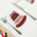 Portaposate natalizio a campana con ricamo JOY e fiocco a quadri per decoro tavola - Portaposate Campana