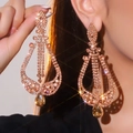 Exaggerated rose gold drop earrings with champagne crystals and fringe tassels - Teardrop Tassel (BXE058GL-SMT) / Rose Gold/Champagne