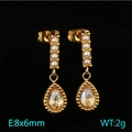 Pendientes dorados con perlas blancas y cristales brillantes de estilo vintage retro - Dorado - Champaña
