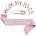 Pink Mommy to Be party set with rhinestone headband, glitter sash and crown pin detail - One Size / Pink Mommy To Be 3-Piece Set
