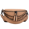 Borsa a tracolla kaki con trama a coccodrillo e tripla catena nera decorativa - Cachi