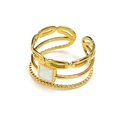 Chic 18K gold plated multi-layer stainless steel chain ring with white enamel stone - Gold White Enamel