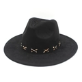 Cappello fedora in pelle scamosciata nera per uomo e donna con fascia decorativa leopardata - M(56-58cm) / Nero Pelle Scamosciata