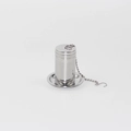SUS304 stainless steel tea infuser with mesh basket, lid, chain, and base tray - Mini Machined Style + Base