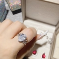 Silver V-shaped ring with a large pear-cut zircon stone and small diamonds on band - White Diamond Ring Ljz-247 / Adjustable Open