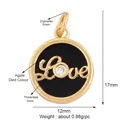 Micro-inlaid copper round black agate pendant with gold Love lettering and cubic zirconia - L244735-Black Love Heart