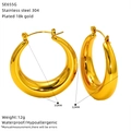 Detaillierte Größenangaben für goldene 18k vergoldete Edelstahl-Creolen-Ohrringe - Großer Reifenstil (SE655G)