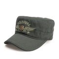 Close-up of military green flat top cap with U.S. ARMY badge and embroidery details - US - Army Green