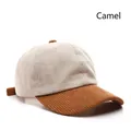 Two-tone corduroy baseball cap featuring a beige crown and a camel-colored visor - Camel