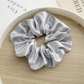 Silver grey satin scrunchie with a glossy silk finish and high elasticity for women - Large Smoky Grey