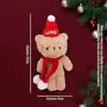 Beige Christmas plush bear with red scarf and LOVE knit hat hanging ornament charm - Brown Bear with Red Scarf and Love Hat