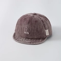Close-up of the vintage washed cotton texture and 3D 'ab' embroidery on this toddler cap - 44-50cm (10 Months - 2 Years) / Burgundy