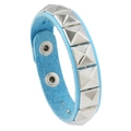 Sky blue leather bracelet with silver square studs and metal clasp for men and women - Sky Blue Pyramid Style