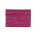 Detail of slim crocodile texture card holder in rose pink with refined stitching - Rose Red Crocodile Pattern