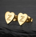 Retro golden stainless steel heart stud earrings with letter Z engraving for women - Letter Z / Gold