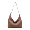 Borsa hobo kaki con texture a righe verticali e tracolla a catena in metallo argentato - Cachi